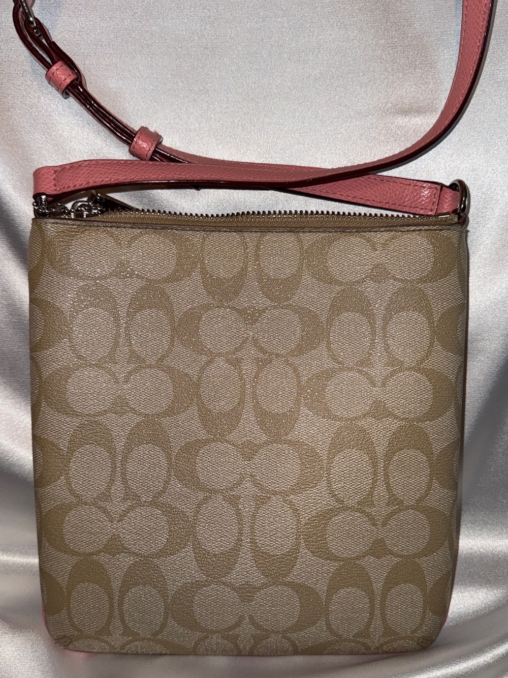Coach Tan Signature Crossbody with Pink Accents - Picture 2 of 3